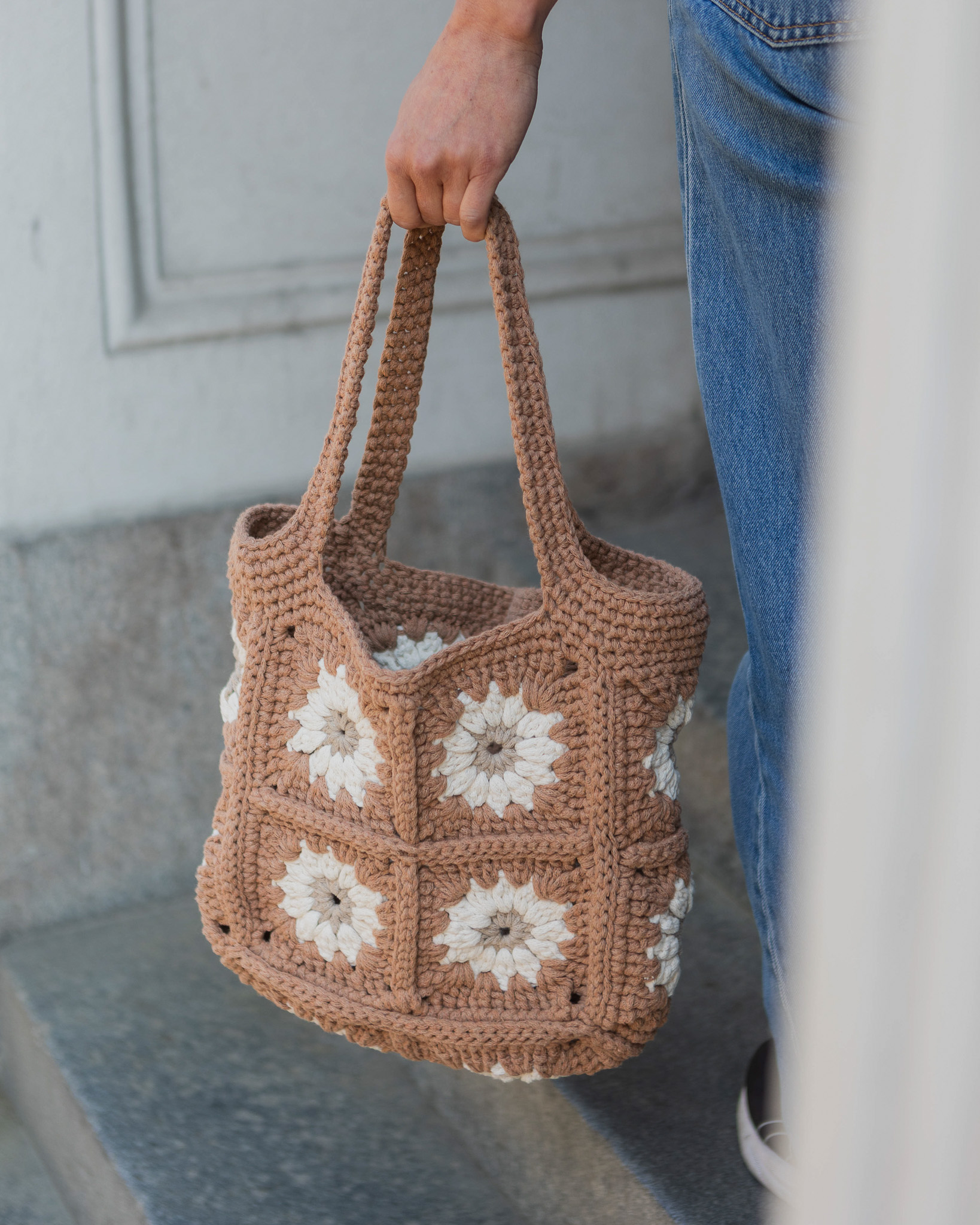 Handmade crochet daisy bag